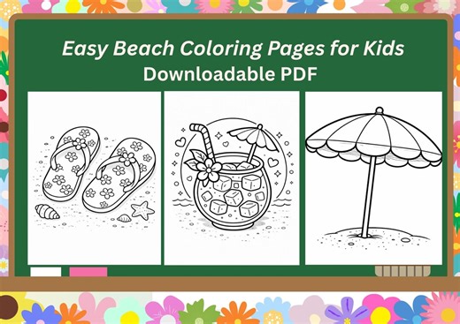 Easy Beach Coloring Pages for Kids – Printable Activity Coloring Book - Etsy