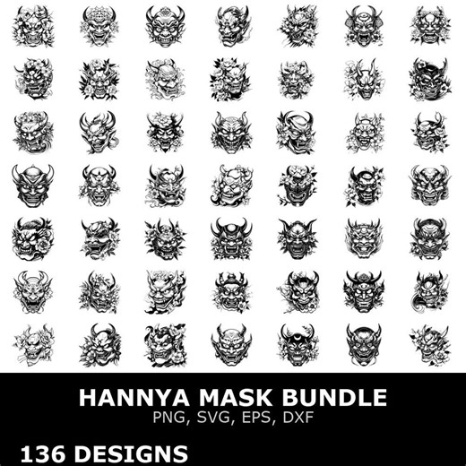 Hannya Mask Digital Clipart Bundle Svg Png Eps Dxf Files for Cricut Cutting Projects - Etsy