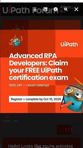 Advanced RPA Developers: Claim your FREE UiPath Certification Exam 🥳🤟 #UiPath #Free #Certification