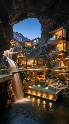From wild cave to unreal luxury hideaway: timelapse magic turns rock into a dream waterfall retreat.