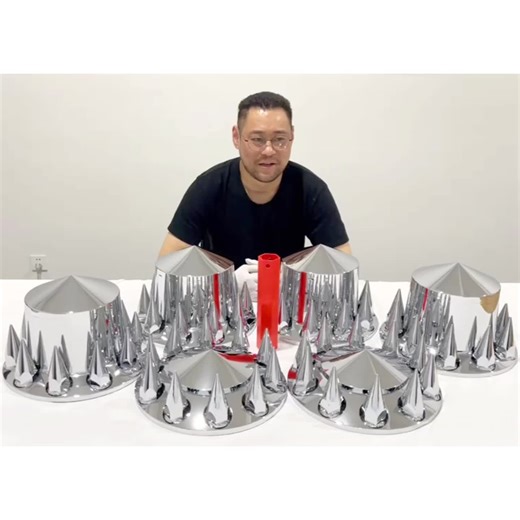 Ninetin Truxpro 60-Piece Complete Axle Covers Kit Spiked Chrome ABS Hubcaps 33mm Thread Lug Nut Covers for Semi Trucks New