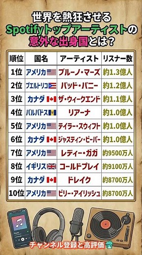 世界を熱狂させるSpotifyトップアーティストの意外な出身国とは？