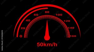 An animated simulated Internet bandwidth speed test gauge with speeds approaching 1 gigabit. Technology speedometer animation. Performance Racing Car Dashboard.