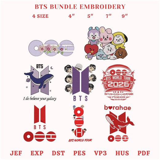 Bundle 8 B.T.S Army Embroidery Designs, B.T.S is Back Embroidery File, ARMY World Tour Concert, Music Concert 2026, Ar.my Gift Download - Etsy