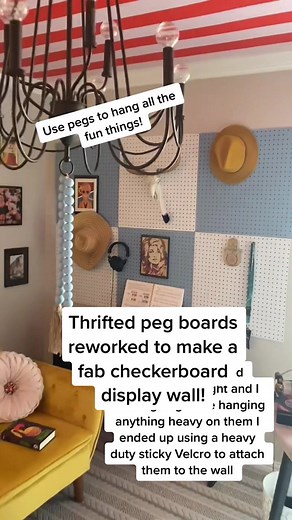 DIY Checkerboard Display Wall from Thrifted Peg Boards