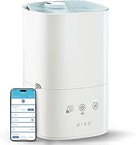 MIKO Ultrasonic Humidifiers for Bedroom Baby - Pre Filter, Wifi App controlled, Auto Mode, No Leak Design, Sleep Mode, Built-in Timer, Humidifier for Babies & Home