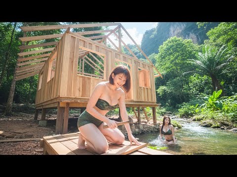 Timelapse: Girl Leaves City Return Countryside A 120 day Challenge Forest to Build a Wooden House