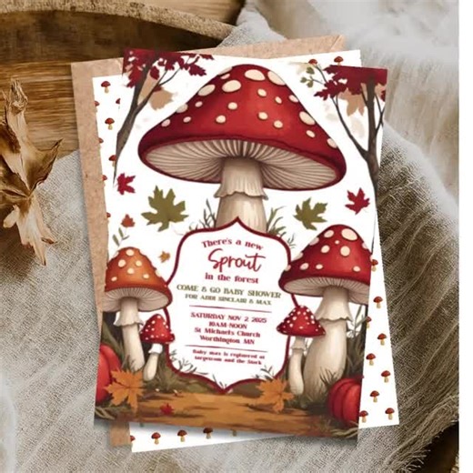 Woodland Baby Shower Invitations: Autumn Mushroom Theme, FREE Template - Etsy