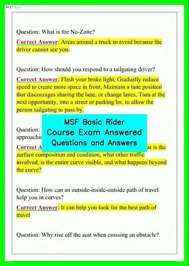 #learnexams MSF Basic Rider Course Exam Answered Questions and Answers video