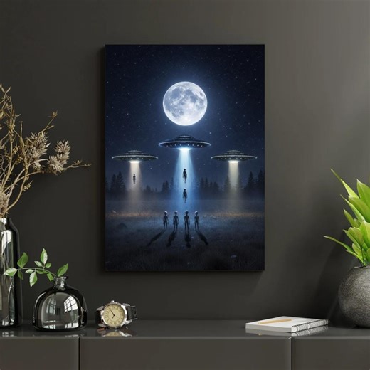Moonlit Extraction – Alien Abduction Scene Under Starry Sky” - Etsy