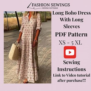 Long Sleeve Boho Dress Sewing Pattern: Women's Sizes XS-5XL (PDF Pattern) - Etsy