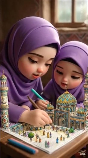 Fatima aur Amina ne Masjid ki beautiful drawing banayi 🕌 | Cute Kids Art Video | Islamic Drawing 🎉