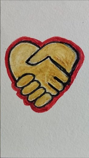 Heart handshake logo - Drawing a symbol of love and unity using sketch pens and water colour pencils