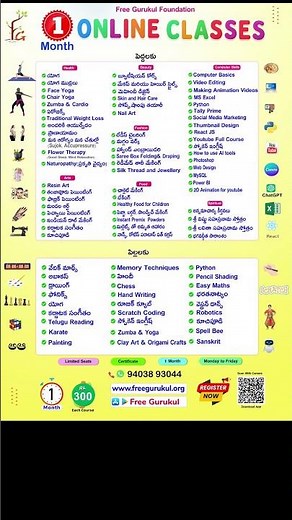 1Month Online Classes for All Ages - Each Course 300/- only