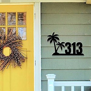 Palm Tree Beach Themed Custom Address Sign - Personalized Address Plaque - Metal Address Signs for Houses - Palm Tree Metal Address Numbers - Palm Tree House Number Plate - House Address Plaque