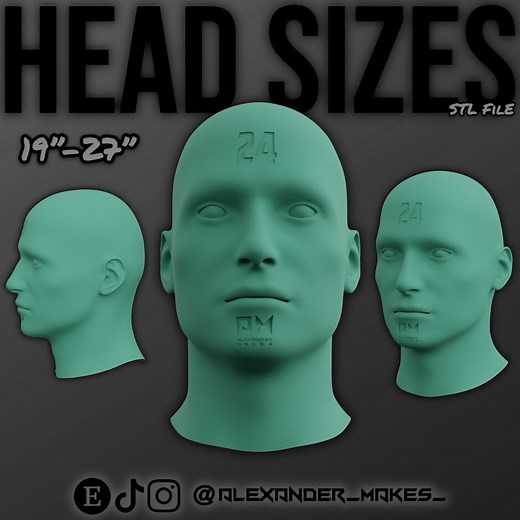 Cosplay Head Size Guide 3D Model: Helmet Scaling (19-27") (PDF) - Etsy