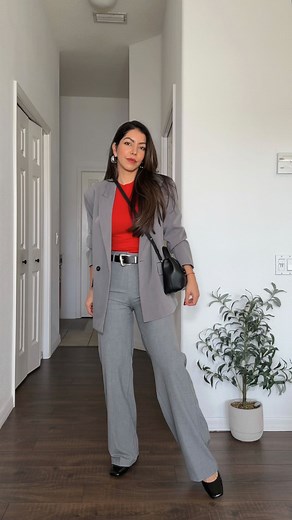 Jessica Orozco on Instagram: "Grwm ❤️🩶 something about these two colors together 🤗 Outfit: Top @mango Pants @asos Belt @mango Shoes @mango Blazer @zara Bag @polene_paris Hole puncher tool from @amazon All links in my stories/highlights “Oct links” and LTK #casualootd #minimalfashionstyle #workwearstyle #chicoutfit #howtostyleoutfits #grwmreel #grwmoutfit #howtostylevideo #falloutfitideas"