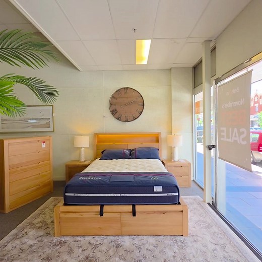 Check out the NEW Hayman timber bed! Storage compartments galore, wireless device charging, LED mood lighting... This bed will ALMOST make itself when you get up in the morning! The Hayman is now available for you to check out at Rowes... You should see us now! www.rowes.com.au #toowoombabusiness #rowesfurniture #bedsrus | Rowes Furniture | Facebook