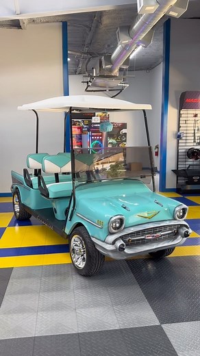 Lacey’s Golf Carts on Instagram: "Our featured cart this week is pretty fabulous if we do say so ourselves! #1957chevybelair Looking for a true classic? Well, then we've got you covered! This "1957 Chevrolet Bel Air" golf cart is as one of a kind as they come, and vivaciously vintage! 100% hand crafted by our team here at Lacey's, every inch of this stunning ride was custom made to match the true authenticity of a good ole' 57' Chevy! From the custom molded body, to the classic hand painted head