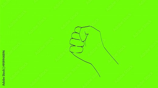 2D Animation motion graphics showing a drawing of an open hand clenching into clenched fist on white screen, green screen and black background in 4k ultra-high-definition.