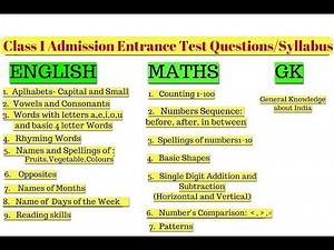 Class 1& 2 Entrance Exam Questions,Topics and how to Prepare your child || Admission Test questions