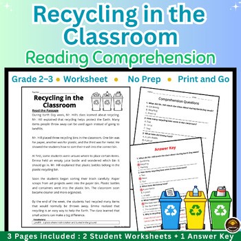 Earth Day Reading Comprehension | Grade 2–3 | Recycling in the Classroom