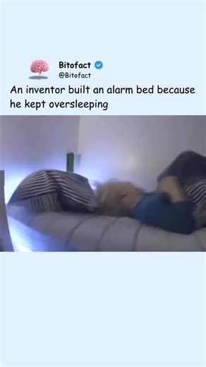 Bitofact | Daily Educational Facts on Instagram: "In 2015, inventor Colin Furze built one of the most chaotic alarm clocks ever: a motorized “alarm bed” that literally launches you onto the floor the moment the alarm goes off. Instead of a gentle wake-up, the frame violently flips up and dumps the sleeper out in seconds. The whole project was a mix of engineering creativity and pure madness — and it proved Furze’s point: if your alarm can’t wake you, physics definitely will. Have you ever slept 