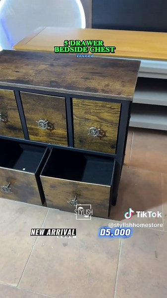 VECELO 5 Drawer Bedside Chest in Walnut - Modern Storage