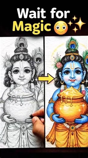 Wait for Magic 😳✨ Krishna Ji Drawing Transformation #trending #viral #shorts #shortsfeed #ytshorts