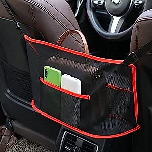 Car Net Pocket Handbag Holder-Car Seat Storage & Tote Bag Holder Mesh,Thick Polyester Suspended Storage Bag Between Car Seats, Back Seat Pet Kids Car Mesh Bag Barrier (Red)
