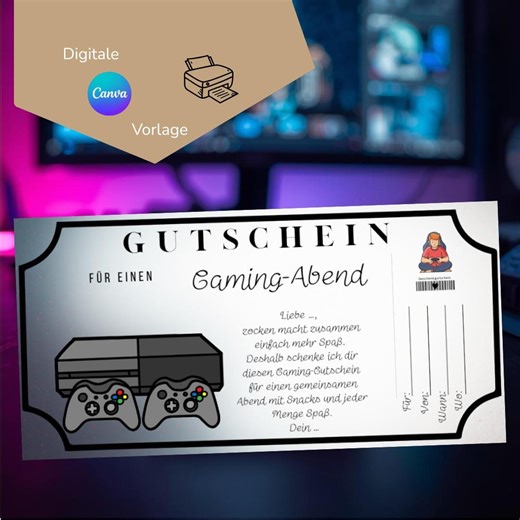 Gaming Gift Certificate Template | Video Game Night Gift Certificate | Printable Digital Gift Certificate | Gift for Friends - Etsy