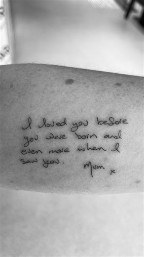 CANDICE WYATT on Instagram: "I recently found the last birthday card Mum ever gave me (2012). She wasn’t sick then… but she died just after my next birthday. For whatever reason.. she wrote some very special words in that card.. and now they’re on my arm forever, exactly as she penned them. Thank you @fine.line.tattoos / @fine.line.tattoos.melbourne for giving me a piece of my Mum to look at every day 🕊️ • #Tattoo #FineLineTattoo #MotherLoss #Grief #FuckCancer"