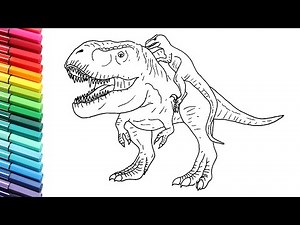 T-rex VS Raptor Dinosaurs Battle Drawing and Coloring for kids - How to draw Jurassic Monsters.