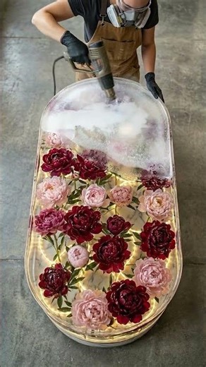 100 Peonies in a GIANT Resin Table! 🌸✨ #epoxy #resinart #epoxyresin #resincrafts #homedecor