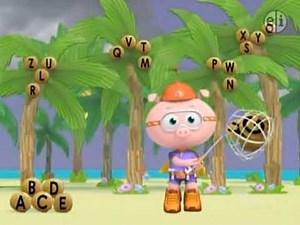 Alpha Pig Catches The Coconuts Down From The Trees