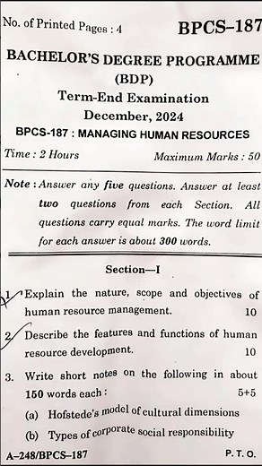 IGNOU BPCS 187 December 2024 Exam Question Paper | IGNOU Latest Question Paper