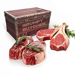 Grumpy Butcher Aged Top Sirloin Steaks & Duroc Bone-In Pork Chops, 4 Piece Meat Gift Set - USDA Top Choice Beef Steak With Gift Box Option - Ships Frozen