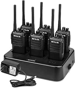 Retevis RT21 2 Way Radio Long Range, Walkie Talkies for Adults, Heavy Duty Rechargeable Two Way Radios with Six-Way Charger, for Manufacturing Education(6 Pack)