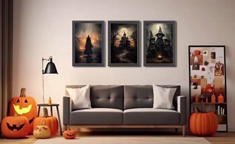 3pcs Halloween Canvas Wall Art Dark Academia Scary Witch Black Cat Castle Posters Prints Thriller Horror Gothic Wall Decor Pictures for Halloween Party House Decoration Unframed