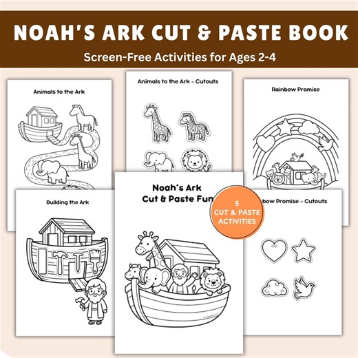 Noah’s Ark Cut and Paste | Christian Toddler Activity Printable | Bible Craft for Kids | Sunday School Activity | Preschool Scissor Skills - Etsy