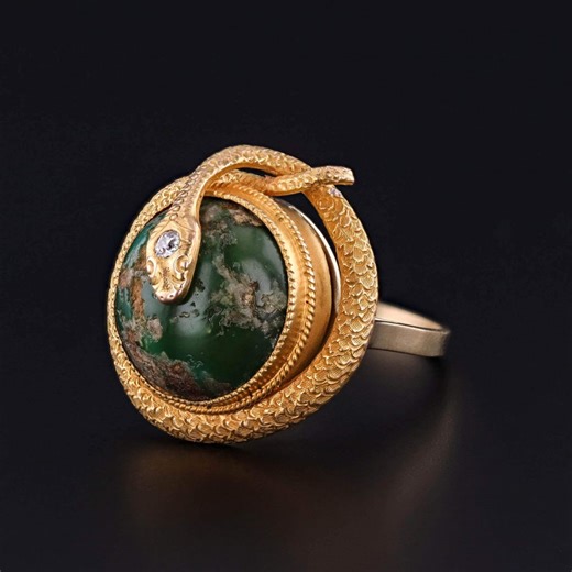 Antique Turquoise Snake Ring of 14k Gold - Etsy