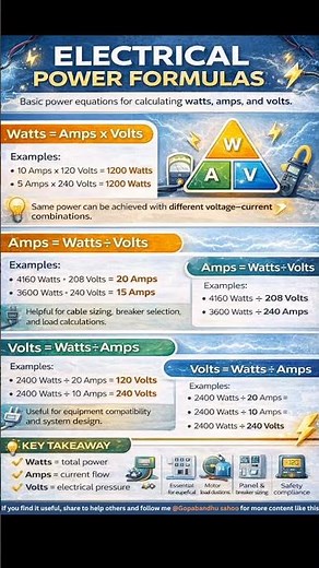 ELECTRICAL POWER FORMULAS Basic power equations for calculating watts, amps, and volts.