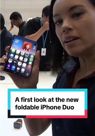 Apple unveiled it's first foldable device, the iPhone Duo, on Wednesday in what is perhaps the biggest iPhone innovation from the company in years. CBS News' @jo ling kent got a first-hand look at the Duo, which starts at $1,999, and boasts features like a split screen that can host two apps at once and the largest display of any iPhone. #news #iphone #apple #tech #duo