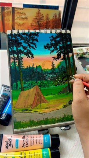 Acrylic painting tutorial for beginners | campfire painting| creative#ideas#art#ytshorts#trending