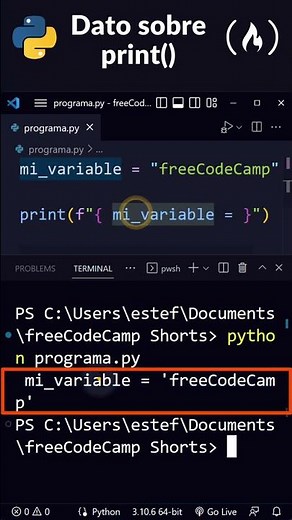 💻 Python - 2 ways to display a variable with print() and f-strings #shorts