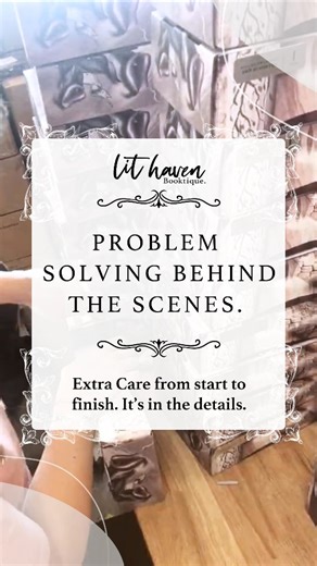 Lit Haven Booktique on Instagram: "One of the hardest lessons we’ve learned has nothing to do with books, and everything to do with problem solving! 💡 Manufacturing is a collaborative process, and it isn’t always perfect. Timelines shift. Things get missed. And sometimes things arrive almost right, but not quite where they need to be. When that happens, we don’t pass the problem along or it’s not always an option… so we roll up our sleeves! Our fulfillment team has been carefully hand-finishing