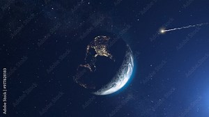 Meteor Asteroid flying toward planet earth 3d rendering of planet earth with potential asteroid threat,4k,2024