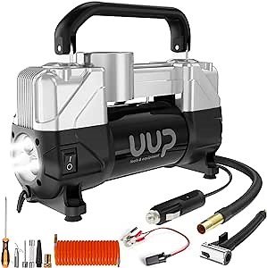 Amazon.com: UUP Tire Inflator Air Compressor, 150PSI 12V DC Double Cylinders Heavy Duty Portable Air Pump w/Emergency LED Light for Truck, SUV, Car, RV (black1) : Automotive