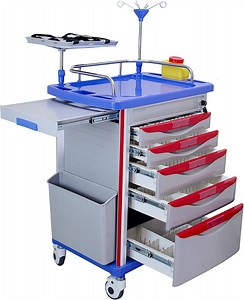 Medical 5-Tier Medical Crash Cart with Wheels - Rolling Nursing Cart with Adjustable IV Pole for Hospitals, Clinics, Nursing Centers