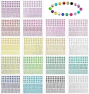 Gem Stickers, 3096Pcs Self Adhesive Rhinestone Stickers, 3 Sizes 18 Colors Face Gems, Bling Gems for Crafts, Face, Makeup, Nails,Holiday Cards (3mm 4mm 5mm, 18 Sheets)